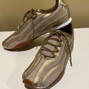 Guess Sneakers, size 10, gold/tan, never worn, tag attached.